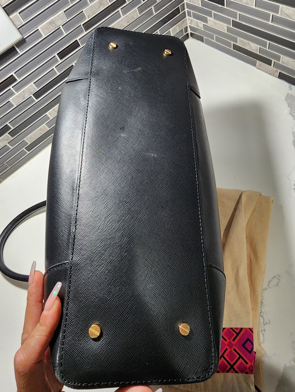 Tory Burch Black Leather Dome Satchel with Gold Hardware - Picture 5 of 13